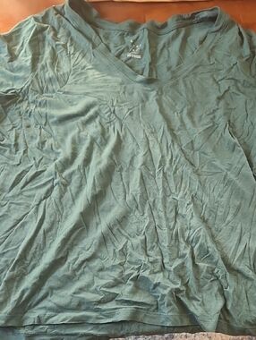a new day Green V-Neck Tee with Orange Trim